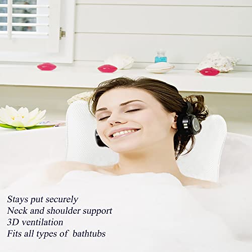 Bathtub Pillow, Non Slip, Breathable Soft, Comfortable Head Neck Support, Machine Washable, 2 Large Suction Cups (White) - color: White