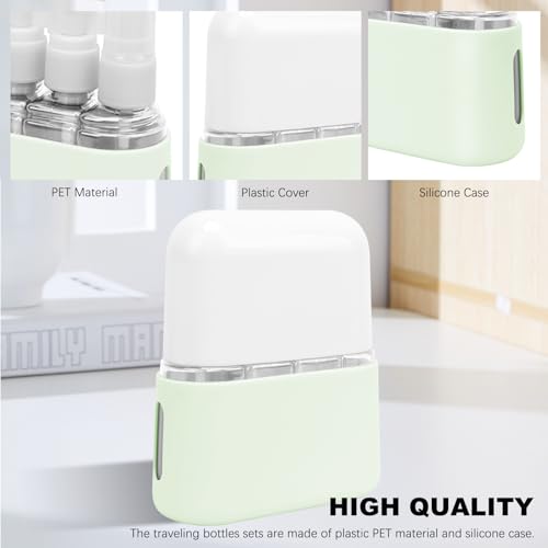 Skycase Travel Bottles - Leak Proof Refillable Tsa Approved Travel Size Toiletries, 4 in 1 Liquid Bottles Containers with Labels and Funnel Airplane Accessories Kits for Lotion Liquid (Green) - color: Green, size: 4 in 1