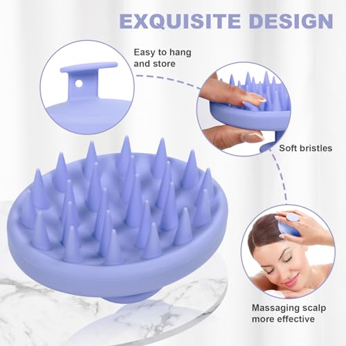 Meartchy Silicone Scalp Massager, Scalp Scrubber for Hair Growth with Soft Bristles, Scalp Exfoliator Brush Dandruff Removal Shampoo Brush for Wet Dry Scalp Care (Light Purple) - color: Light Purple