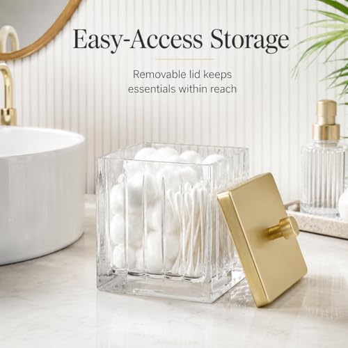 Vince Camuto Home Glass Cotton Jar Holder – Matte Gold Lid, Elegant Bathroom Storage Canister for Qtips, Cotton Balls, Floss, Makeup Organizer, Vanity & Bathroom Organization - color: CLEAR GLASS MATTE GOLD LID