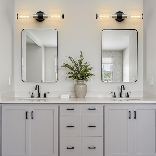 Bathroom Light Fixtures, Black Gold Wall Sconce in Threaded Glass Vanity Light, Modern Bathroom Wall Light for Bedroom, Living Room - Bulb Not Included - color: Black Gold-B