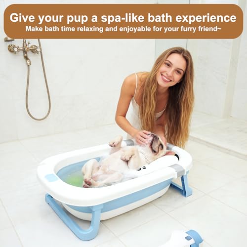 Dog Bathing Comfort mat– Floating Soft Non-Slip Pad with Adjustable Safety Straps for Small & Medium Dogs, Soothing Bathtub Cushion for Pets