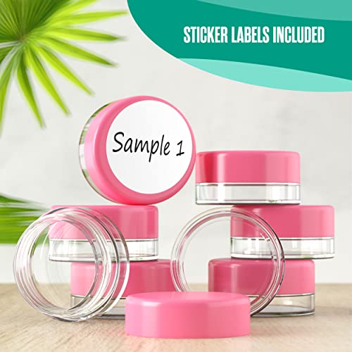Houseables Sample Containers, Lip Balm Containers, Sample Jars, Mini Jars with Lids, Small, Empty, Makeup, Powder, Gloss, Cosmetic, Tiny, Chapstick, Dab, Wax, Scrub, Little, Pink Plastic 3 Gram, 200PK - color: Pink, size: 200 Pack