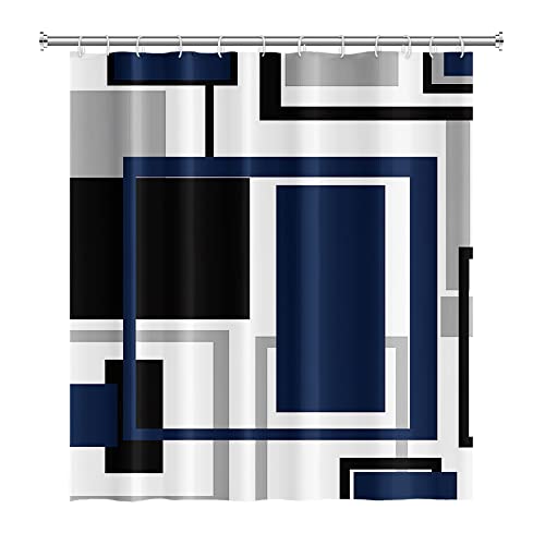 60x72inch Blue Abstract Geometric Shower Curtain Set with Hooks Blue Black White Grey Bath Curtain for Bathroom Blue Grey Fabric Shower Curtain Bath Curtains Decorative Stall Hotel Bathtubs - color: Blue Black02, size: 60"W x 72"L (Pack of 1)