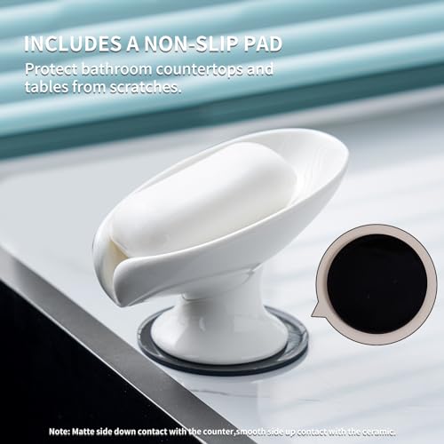 Agyiuns Soap Dish, Soap Holder Self Draining Leaf Shape Soap Dishes，White Ceramic Draining Soap Tray for Shower, Bathroom Sink, Kitchen (Small Size-White, 1) - color: Small Size-white