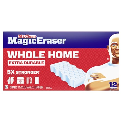 Mr. Clean Magic Eraser Sponge, All Purpose Cleaner, Cleaning Scrubber, Wall, Sneaker, Kitchen, Bathroom, Shower Cleaning Supplies, Melamine Sponge, Cleaning Pads, Whole Home Extra Durable, 12ct - size: 12 Count (Pack of 1), style: Upgraded Version