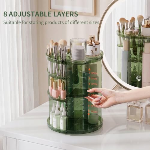 Rotating Makeup Organizer, DIY 8 Adjustable Layers Spinning Skincare Storage, Cosmetic Display Case with Brush Holder and Perfume Tray, Multi-Function Vanity Bathroom Countertop Organizer Clear Green - color: Clear Green
