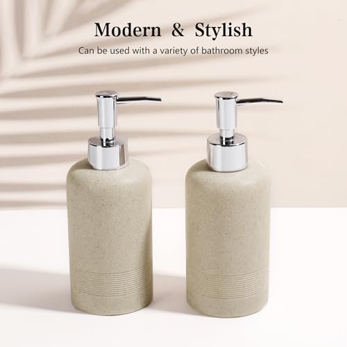 YMXYJM 2pcs/Set Hand Soap Dispenser Sets - 10.8oz Refillable Resin Liquid Soap Dispensers with Rust-Proof Pump for Bathroom Countertop or Kitchen, Beige - color: Beige