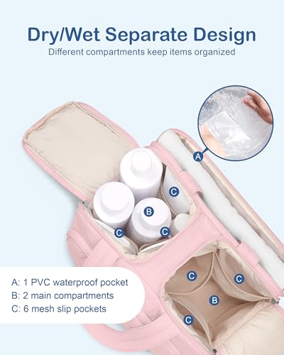 TOPDesign Travel Toiletry Bag for Women, Puffer Large Toiletry Bag, Lightweight Cosmetic Makeup Organizer with Handle for Traveling, Accessories, Essentials, Toiletries (Baby Pink) - color: Baby Pink