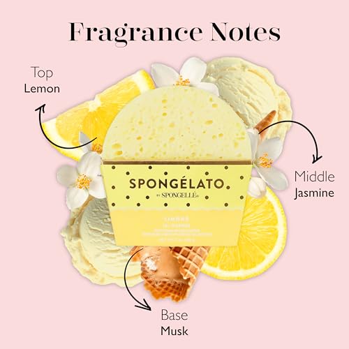Spongellé Limone (Lemon) Spongélato Bath Sponge | Built-In Body Wash & Body Scrubber, Shower Loofah Sponge for Women | 14+ uses