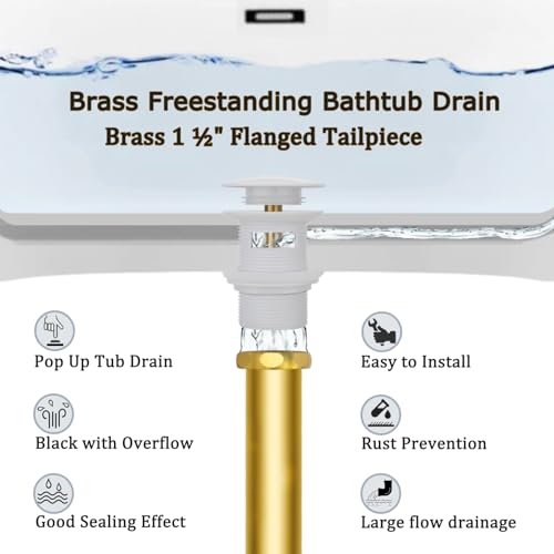 Free Standing Tub Drain Kit, Freestanding Tub Drain, Pop-Up Freestanding Bathtub Drain Stopper, Compatible with Freestanding Bathtub Drain Rough-in Kit (White) - color: White