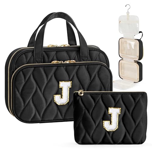 YOOLIFE Hanging Toiletry Bag for Women - Large Travel Toiletry Bag Makeup Bag, Portable Toiletries Cosmetic Bag, Airplane Travel Essentials Black - J - color: Black, style: J
