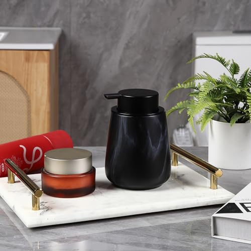12Oz Ceramic Liquid Soap Dispenser - Modern Lotion Hand Soap Dispenser with Easy-to-Press Black Pump, Reusable and Refillable Dish Soap Dispensers for Bathroom & Kitchen, Marble Black - color: Marble Black, style: Liquid Pump