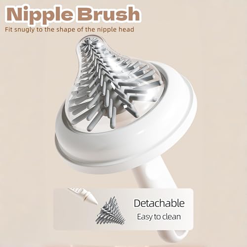 6-in-1 Baby Bottle Brush Set with Nipple Brush, Silicone Bottle Brush,Straw Brush, Soap Dispenser, Drying Rack, Portable Travel Cleaning Kit for Newborn Care with Baby Essential