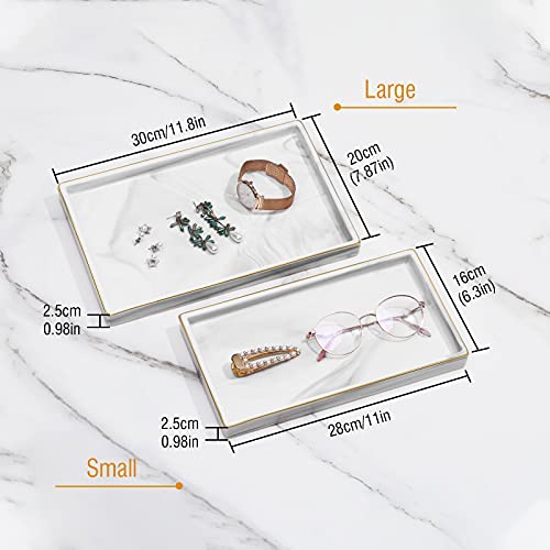 Shinowa Ceramic Vanity Tray, Bathroom Counter Tray Marble Finish Perfume Tray Rectangle Decorative Tray for Vanity Dresser Bathroom Countertop Living Room Kitchen, Large Size - Marble White - style: L-Rectangle