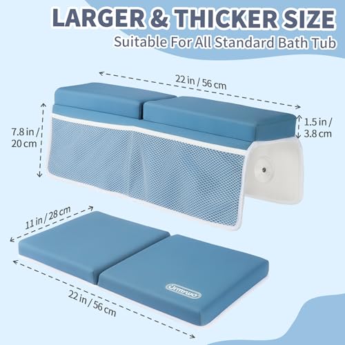 URMYWO Bath Kneeler and Elbow Rest Pad Set - 1.5" Thick Baby Bath Kneeler Pads with Toys Organizer, Anti-Slip Cozy Knee & Arm Support Bathtub Mat, Quick Dry Kneeling Pad for Baby Bath Time - color: Bluea