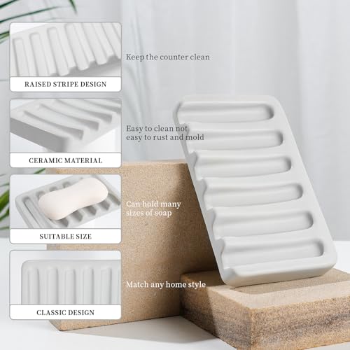 BosilunLife Light Grey Bathroom Accessories Set - Ceramic Bathroom Counter Soap Set Bathroom Decor Sets Accessories Bathroom Foam Soap Dispenser and Toothbrush Holder Set, Soap Dish, Apothecary Jars - color: Light Grey-foam