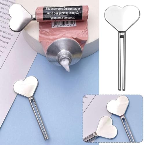 4Pcs Silver Metal Manual Toothpaste Squeezer Heart Stainless Steel Dispenser Tube Squeezer Hand Cream Tube Key Roller Set Bathroom Accessories Tube Squeezing Aids Bathroom Safety Daily Living Aids