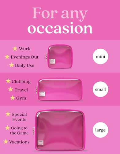 Clear Cosmetic Bags Set of 3, Mini Small Large Makeup Bags For Women Clear Pouch Cosmetics Cases Zipper Cute Pouches Make Up Travel Toiletry Essentials Preppy Purse Organizer Makeup Cases, Fuchsia | Large, Medium & Small Clear Nylon/PVC Cosmetic Bags with