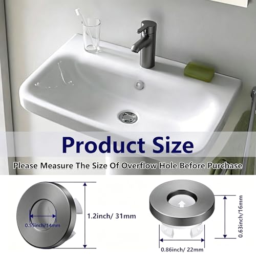 Basin Sink Overflow Ring Metal Sink Trim Overflow Cover Hole Insert Cap for Bathroom Kitchen Ceramic Sinks (Gray) - color: Gray