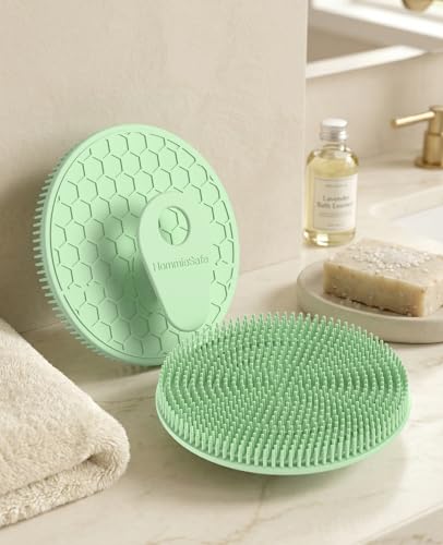 2 Pack Soft Silicone Body Scrubber, Exfoliating Skin Massage Shower Brush | Body Wash Bath Dry Skin Brushing Glove Loofah, Fit for Sensitive and All Kinds of Skin(Mint+Blue) - color: Blue+mint
