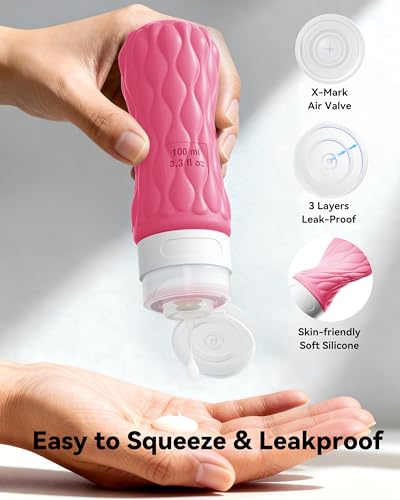 Silicone Travel Bottles for Toiletries 8 Pack Travel Size Toiletries 3.4 oz 1.7 oz, Leakproof Squeeze Travel Size Containers Refillable Cosmetic Jars Set for Shampoo, Conditioner, Creams - color: Tropical Sunset-3.4oz/1.7oz