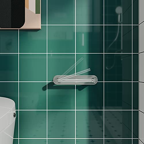 Adhesive Toilet Paper Holder Chrome Bathroom Double Post Pivoting Toilet Tissue Holder Polished Roll Holder Stick On No Drilling Stainless Steel and Zinc Alloy - color: Poilshed Chrome