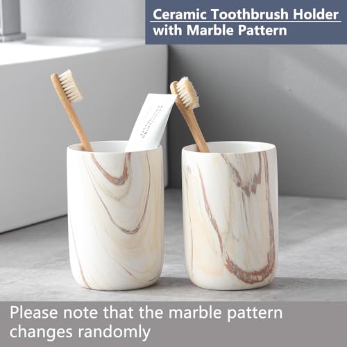 Brown Marble Toothbrush Holder - Ceramic Toothbrush Holder for Bathrooms, Toothbrush Toothpaste Holders, Marble Bathroom Tumbler Cups Reusable Toothbrush Mouthwash Cup, Bathroom Counter Organizer - color: Brown Marble, size: 1pcs