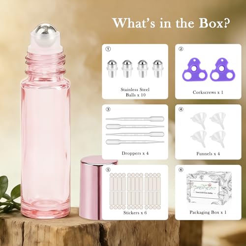 PrettyCare 24 Pack, 10 ml Essential Oil Roller Bottles with Stainless Steel Roller Ball - Refillable Leak-proof Empty Thick Pink Glass Roll on Bottles with Pink Caps for Travel, Perfume - color: Pink with Pink Cap, size: 24 Pack