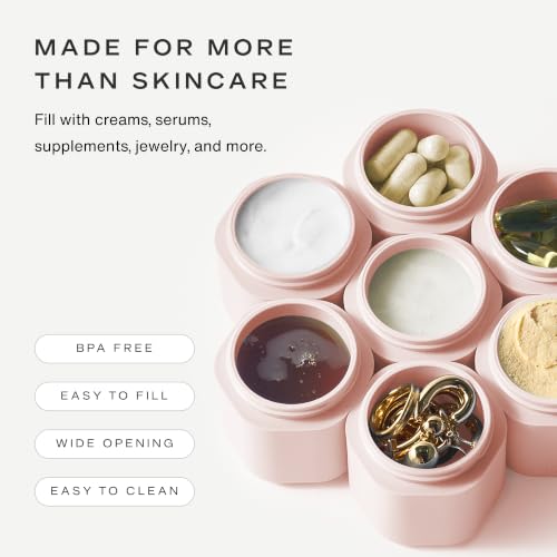 Cadence Travel Containers - Daily Routine Capsule Set - Magnetic Containers with Lids,4 Flex Mediums (1.32oz) & 3 Flex Smalls (0.56oz) - Shampoo, Conditioner, Body Wash, Pills, & More - Petal - color: Petal