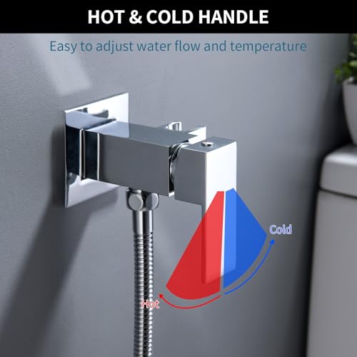 SHAMANDA Warm Water Bidet Sprayer for Toilet with Hot and Cold Brass Rough-in Valve, Stainless Steel Handheld Bidet Attachment Set for Feminine, Pets and Baby Diaper Wash, Chrome Polished, BDS08-1 - color: Chrome, style: Hot & Cold Water Modes-Square