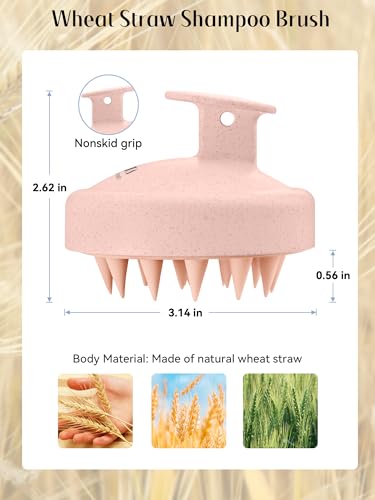 HEETA Scalp Massager Hair Growth 2-Pack, Silicone Scalp Scrubber Shampoo Brush for Exfoliation Dandruff Removal Head Massage Stress Relax, Wet & Dry Use for Women Men Hair Care, Wheat Straw Material - color: Blue & Flesh Pink