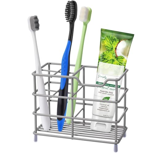 Urbanstrive 304 Stainless Steel Bathroom Toothbrush Holder Toothpaste Holder Stand Bathroom Accessories Organizer (Grey, Small) - color: Grey, size: Small