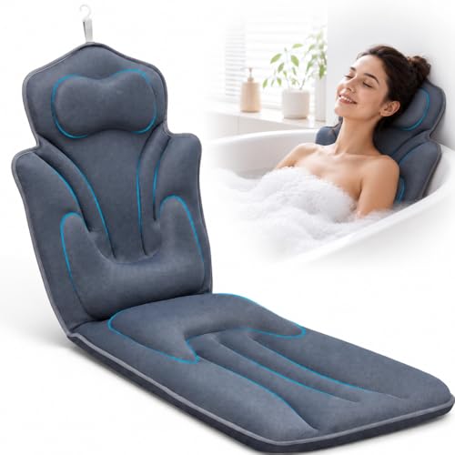 59'' Full Body Bath Pillow for Bathtub 6D Air Mesh 144 Suction Cups | Bath Pillow Luxury Bathtub Pillow 3.7'' Head, Neck and Back Support Bath Tub Pillow Extra-Large 59 x 20 Inch Size - color: Grey, size: Large