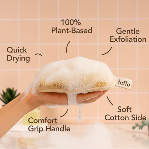 Natural Loofah Sponge for Body Scrub, Exfoliating Body Scrubber & Loofah with Handle, Exfoliating Pads, Loofah for Women, Men & Kids (2 Count - 1 Pack, Oval) - color: Cream-oval