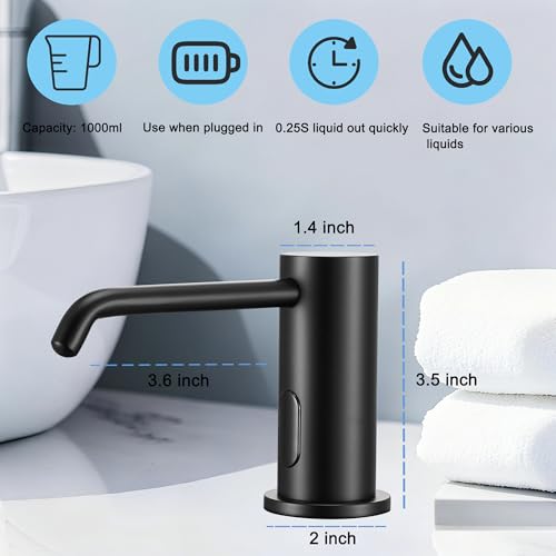 Automatic Soap Dispenser Touchless for Kitchen Bathroom Sink Built in Electric Soap Dispenser Infrared Sensors Liquid Commercial Dispenser with Bottle and Pump 33.81oz/1000ml (Black) - color: Liquid-black