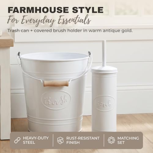 Autumn Alley Rustic Farmhouse White Bathroom Trash Can and Toilet Brush Set – Bathroom Accessories for Modern Farmhouse Charm, White Trash Can with Toilet Brush and Holder, 2 Gal. Capacity - color: White