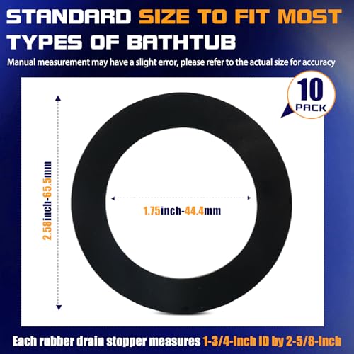 10-Pack Rubber Tub Drain Gasket, 1-3/4-Inch by 2-5/8-Inch, Bathtub Overflow Gasket Seal, Silicone Bathtub Drain Stopper - Prevent Tub Leakage