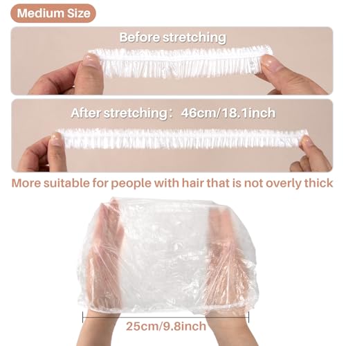 MAQIHAN 200 Disposable Shower Caps for Women - Medium Plastic Hair Caps for Hair Treatment, Clear Shower Cap for Kids Reusable Waterproof, Hair Care Must Have, Travel Essentials (46cm)
