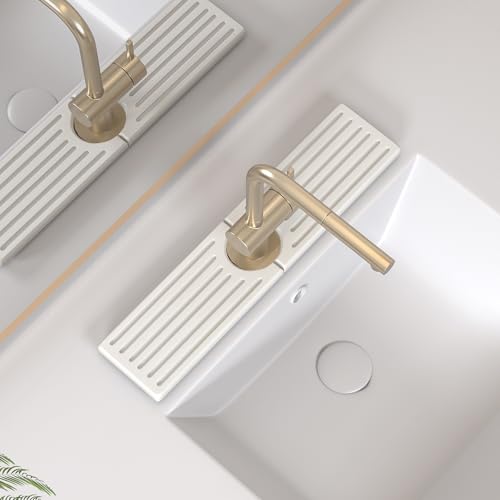 Faucet Mat for Kitchen Sink, Water Absorbent Kitchen Faucet Mat, Durable Sink Splash Guard with Raised Feet, Diatomite Fast Drying Kitchen Sink Faucet Mat, Bathroom Stone Drying Tray for Counter - color: White Gray Style 1, size: 15.8" x 4"