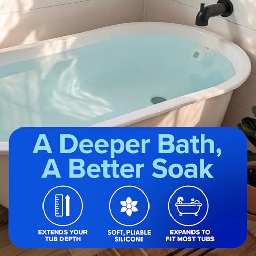 SlipX Solutions Better Soak, Overflow Drain Cover, Adjustable Bathtub Depth Extender, Fits All Drain Types for The Deepest Baths, Silicone, White