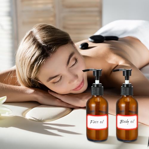 Tanlade 12 Pcs Glass Pump Bottle Dispenser 4 oz Travel Bottles with Pump Refillable Glass Containers for Toiletries Lotion Liquid Soap Shampoo Essential Oils Cosmetic Travel Accessories(Amber) - color: Amber