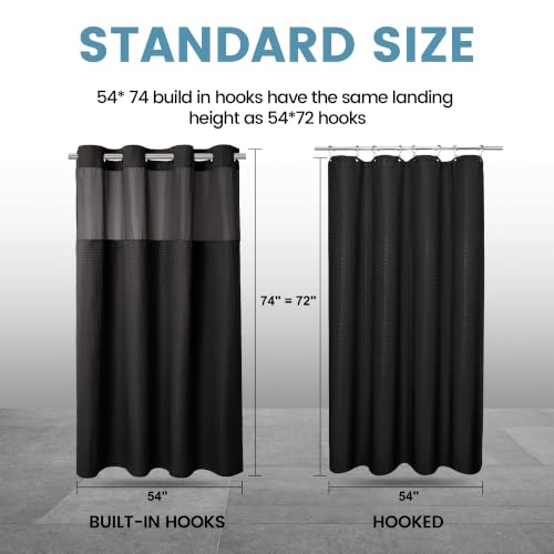 EUTXL Heavyweight Stall No Hook Shower Curtain with Snap in Liner,256GSM Waffle Weave Shower Curtains for Bathroom,54W x 74H,Black - color: Black, size: 54"W x 74"L (Pack of 1)