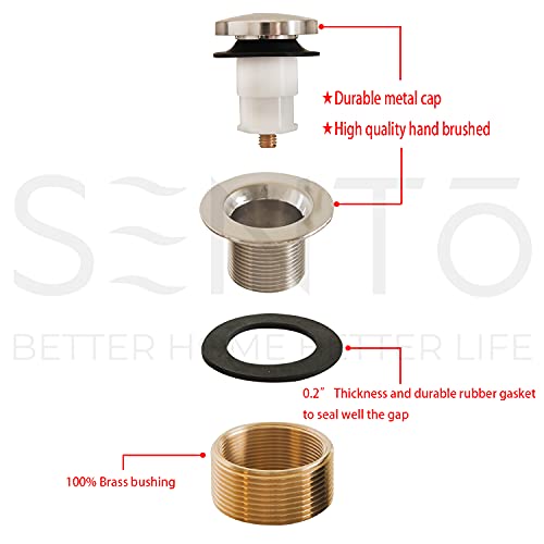 SENTO Nickel Tip-Toe BathTub Drain Trim Set Assembly Stopper Kit, Fit both 1-1/2 Inch or 1-5/8 Inch Strainer and Stopper, Heavy Duty Metal with Matching Screws, Easy Installation, Satin Nickel - color: Satin Nickel