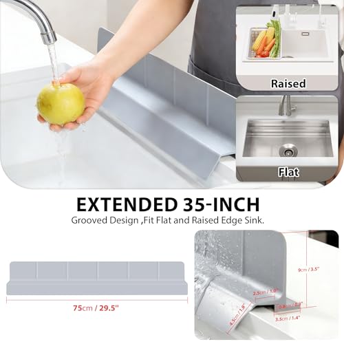 29Inch Sink Splash Guard – Extended Length & Tall Silicone Kitchen Sink Splash Guard with Overhang Drainage Design & Strong Suction Cups for Countertop(Grey, 29''x3.5'') - color: Gray, size: 29''x3.5''