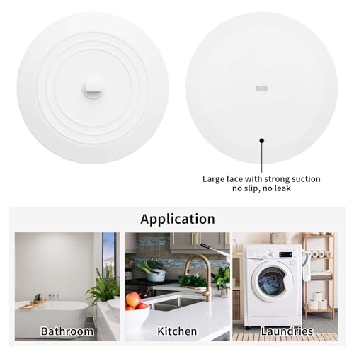 Vaincre White Bathtub Drain Stopper - 2PCS 5" Silicone Kitchen Bathroom Hair Water Shower Stopper, Bathtub Drain Plug, Universal Flat Suction Shower Kitchen Cover, Bathroom Laundry Accessories - color: White+white