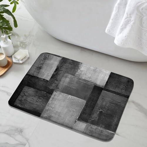 Abstract Black Grey White Bath Rug, Modern Minimalist Art Floor Mat Non-Slip Microfiber Soft Plush Bathroom Mat Carpets Floor Mat for Bedroom Kitchen Bathroom Toilet 17x29 Inch - color: Black Grey
