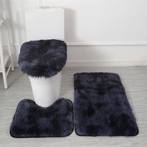 Bathroom Rugs Sets 3 Piece Thick Fluffy Soft Bathroom Rugs and U-Shaped Toilet Mat Washable Absorbent Floor Mat Dark Blue Gradient - color: Dark Blue Gradient