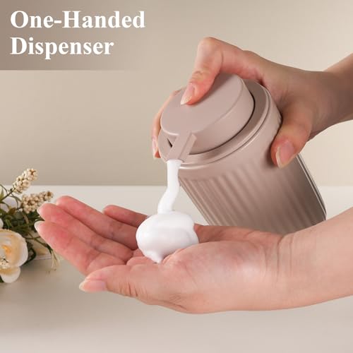 BosilunLife Foam Hand Soap Dispenser - Ceramic Foaming Soap Dispenser for Bathroom 12oz Refillable Liquid Lotion Soap Dispenser with Rust-Proof Foaming Pump for Countertop - color: Khaki Foam Pump