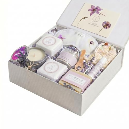 Lizush Luxury Spa Gifts for Women – 7 Piece Lavender Gift Set with Candle, Gift Baskets for Women, Body Care Set for Mom, Birthday Box, Relaxation & Self Care Spa Kit for Wife – Handmade in the USA - size: Lavender 7 Piece